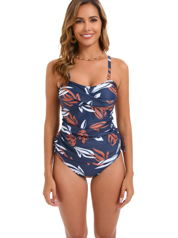 Ženski bikini set: visokih strukom s otiskom, gornji dio bez rukava s jastučićima za grudi, brzo sušeći poliester 82/18