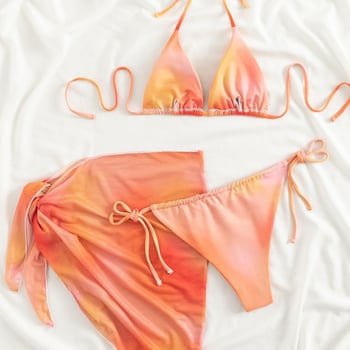 Trodjelni bikini set s vezicama, otisnutim uzorkom, s punim košaricama bez čelične potpore; tkanina: najlon; podstava: poliester; težina: 250 g