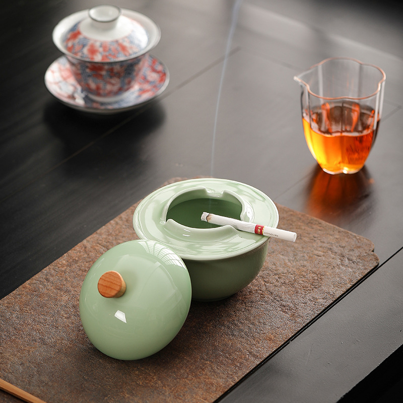 Scrumieră ceramică cu capac, siglă imprimată, pentru uz casnic și birou, ambalaj de 100 bucăți