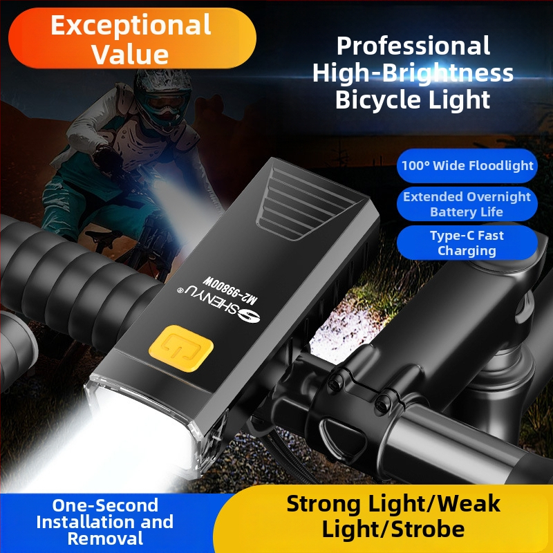 Kerékpár LED első lámpa, újratölthető ABS ház, 100-200 m fénysugár, éjszakai tekeréshez és kempingezéshez — Divine Fish