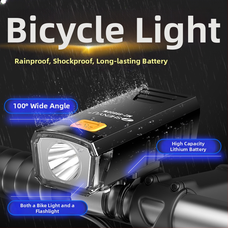 Kerékpár LED első lámpa, újratölthető ABS ház, 100-200 m fénysugár, éjszakai tekeréshez és kempingezéshez — Divine Fish