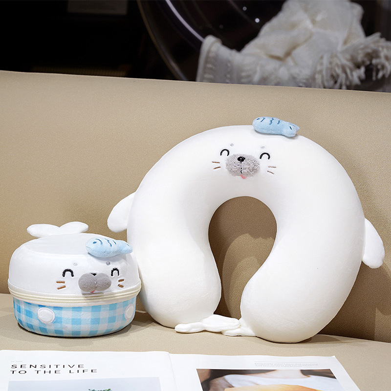 Μάξιλάρι αυχένα σε σχήμα U με αφρό μνήμης, φορητό για ταξίδια, στυλ καρτούν, ελαστικό υπερμαλακό κάλυμμα