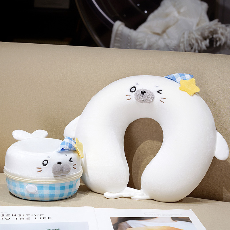 Μάξιλάρι αυχένα σε σχήμα U με αφρό μνήμης, φορητό για ταξίδια, στυλ καρτούν, ελαστικό υπερμαλακό κάλυμμα