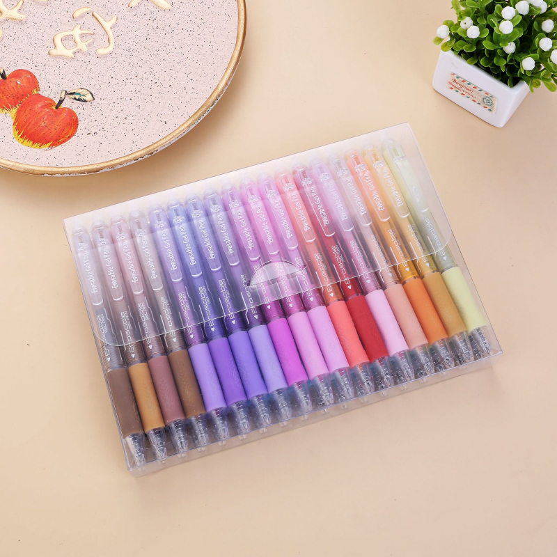 Σετ Διαγραψίμων Στυλό Γέλης — Κλείσιμο με Πάτημα, Μύτη Τύπου Σφαίρας, Άκρη από Ανοξείδωτο Ατσάλι, Συσκευασία σε Κουτί