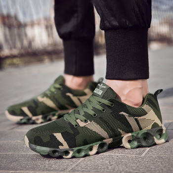 Pantofi sport unisex cu imprimeu camuflaj, partea superioară din plasă respirabilă, talpă din cauciuc, ușori și confortabili, cu șireturi