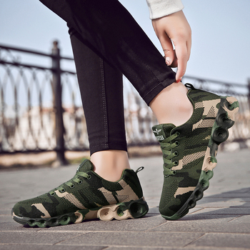 Pantofi sport unisex cu imprimeu camuflaj, partea superioară din plasă respirabilă, talpă din cauciuc, ușori și confortabili, cu șireturi