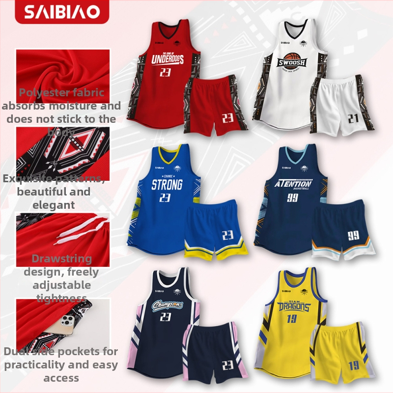 Uniszex kosárlabda egyenruha készlet, felnőtteknek, nyomtatott számokkal, azonos stílusú mezek, pinhole poliészter anyag