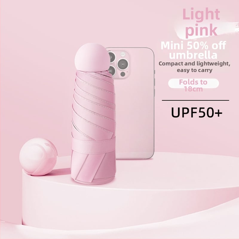 Ομπρέλα κάψουλα με UPF50+ προστασία UV, ύφασμα 190T Impact, αλουμινένιος σκελετός και λαβή, 6 ραβδιά, χειροκίνητο άνοιγμα/κλείσιμο