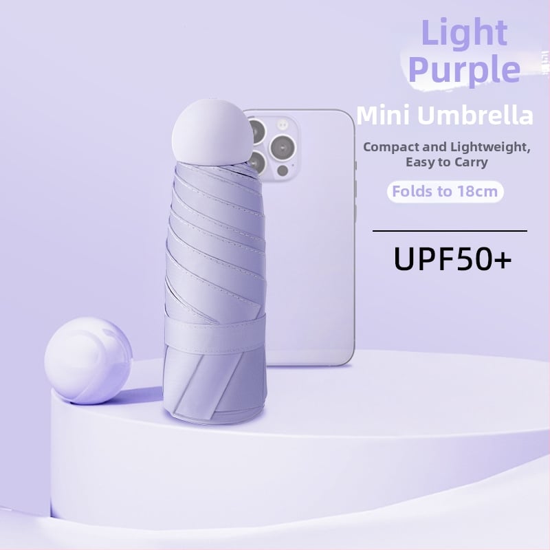 Ομπρέλα κάψουλα με UPF50+ προστασία UV, ύφασμα 190T Impact, αλουμινένιος σκελετός και λαβή, 6 ραβδιά, χειροκίνητο άνοιγμα/κλείσιμο