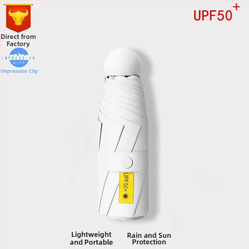 Ομπρέλα κάψουλα με UPF50+ προστασία UV, ύφασμα 190T Impact, αλουμινένιος σκελετός και λαβή, 6 ραβδιά, χειροκίνητο άνοιγμα/κλείσιμο