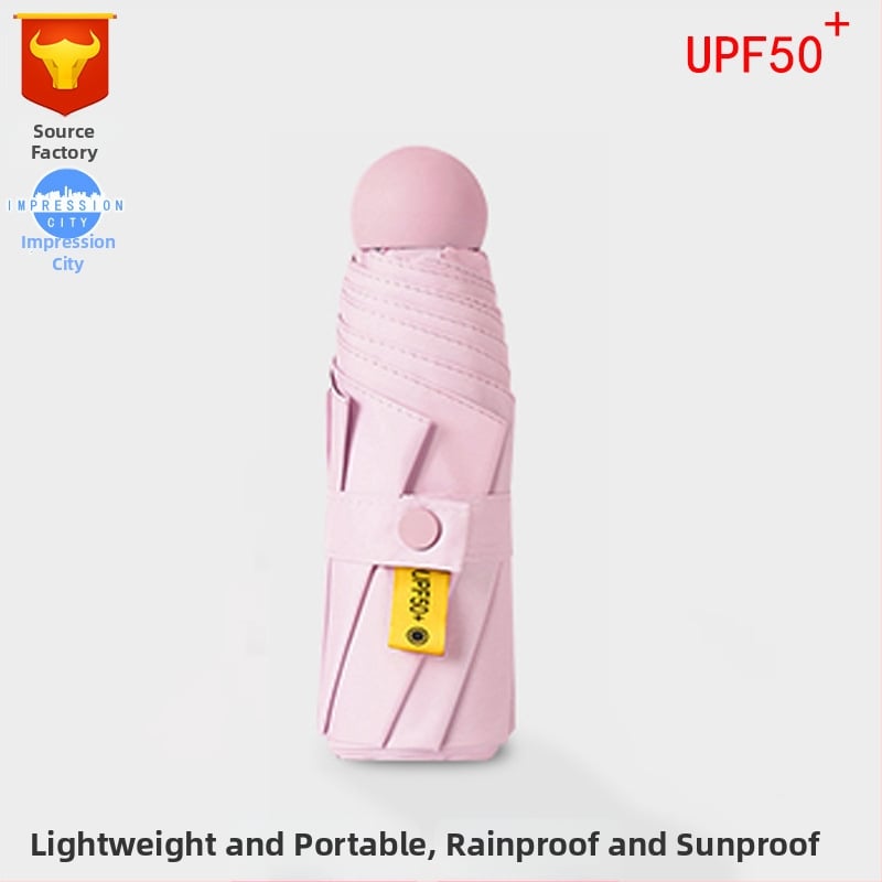 Ομπρέλα κάψουλα με UPF50+ προστασία UV, ύφασμα 190T Impact, αλουμινένιος σκελετός και λαβή, 6 ραβδιά, χειροκίνητο άνοιγμα/κλείσιμο