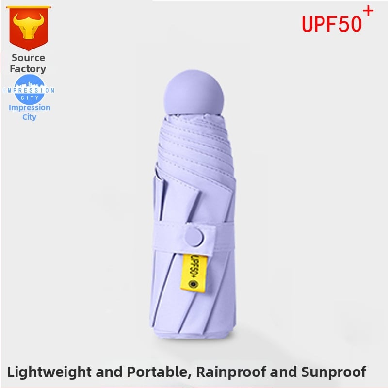 Ομπρέλα κάψουλα με UPF50+ προστασία UV, ύφασμα 190T Impact, αλουμινένιος σκελετός και λαβή, 6 ραβδιά, χειροκίνητο άνοιγμα/κλείσιμο