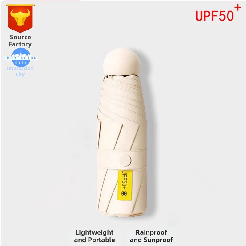 Ομπρέλα κάψουλα με UPF50+ προστασία UV, ύφασμα 190T Impact, αλουμινένιος σκελετός και λαβή, 6 ραβδιά, χειροκίνητο άνοιγμα/κλείσιμο