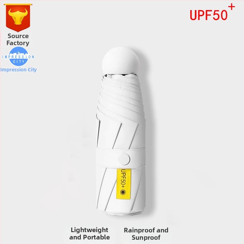 Ομπρέλα κάψουλα με UPF50+ προστασία UV, ύφασμα 190T Impact, αλουμινένιος σκελετός και λαβή, 6 ραβδιά, χειροκίνητο άνοιγμα/κλείσιμο