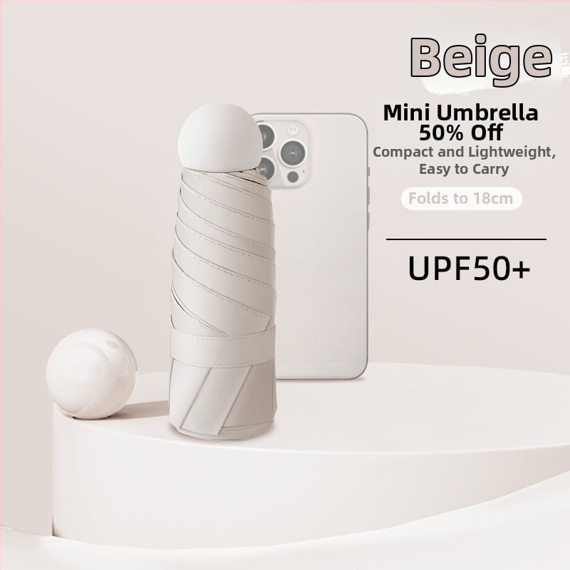 Ομπρέλα κάψουλα με UPF50+ προστασία UV, ύφασμα 190T Impact, αλουμινένιος σκελετός και λαβή, 6 ραβδιά, χειροκίνητο άνοιγμα/κλείσιμο