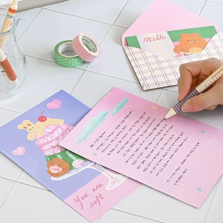 Set uredskih materijala s slatkim crtićanim ilustracijama životinja za ljubavna pisma; uključuje omotnice i papir za pisanje; Stil omotnice: kineski stil omotnice; Uvoz: Ne; Poklon: Ne; IP odobrenje: Ne