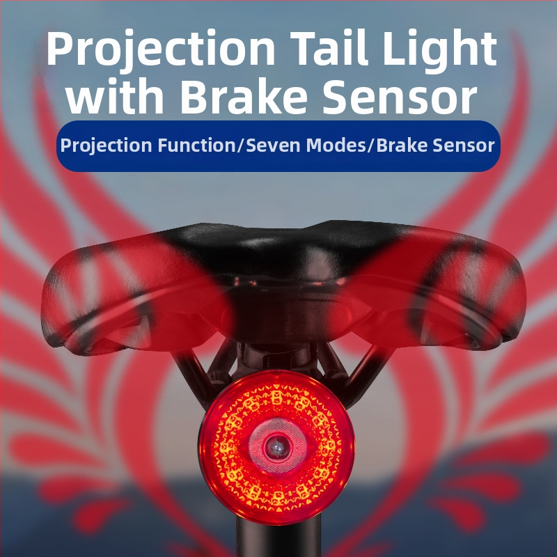 Bicyklové zadné svetlo s projekciou a vzorom prispôsobením, nabíjateľné LED svetlo, 500 mAh, 2W, 360° otočné