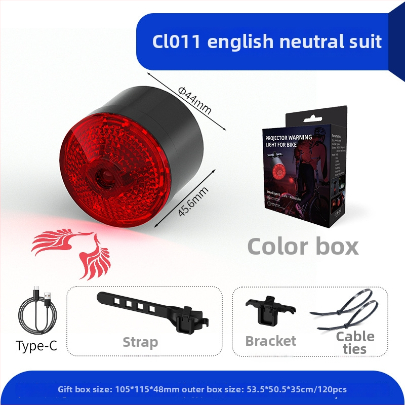 Bicyklové zadné svetlo s projekciou a vzorom prispôsobením, nabíjateľné LED svetlo, 500 mAh, 2W, 360° otočné