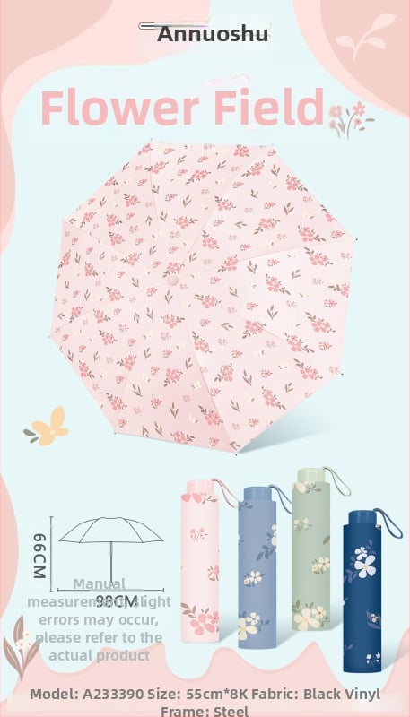 Annuoshu ομπρέλα τριών πτυχών με οκτώ βραχίονες, χειροκίνητο άνοιγμα, UPF 50+ προστασία UV, μεταλλικός σκελετός