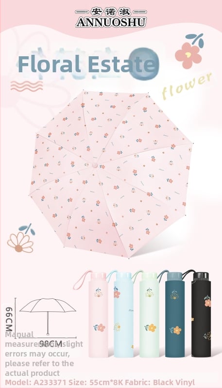 Annuoshu ομπρέλα τριών πτυχών με οκτώ βραχίονες, χειροκίνητο άνοιγμα, UPF 50+ προστασία UV, μεταλλικός σκελετός