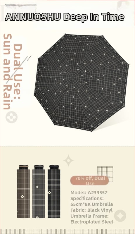 Annuoshu ομπρέλα τριών πτυχών με οκτώ βραχίονες, χειροκίνητο άνοιγμα, UPF 50+ προστασία UV, μεταλλικός σκελετός