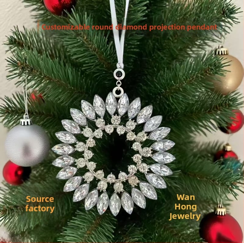 Božićni projekcijski privjesak od legure s kristalima, elektroplatiranje, motiva biljaka i cvijeća, projekcija fotografije po narudžbi