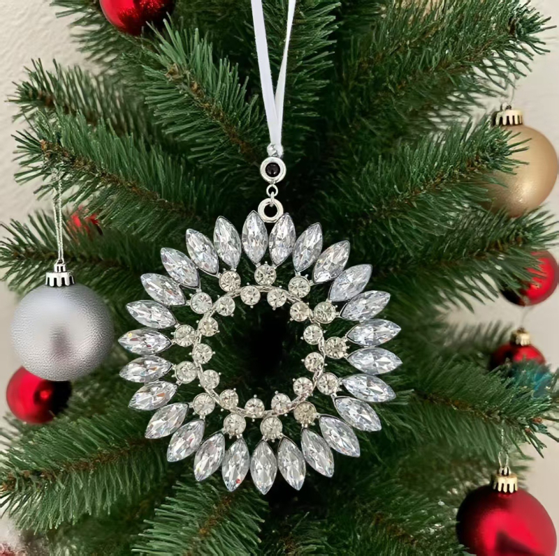 Božićni projekcijski privjesak od legure s kristalima, elektroplatiranje, motiva biljaka i cvijeća, projekcija fotografije po narudžbi