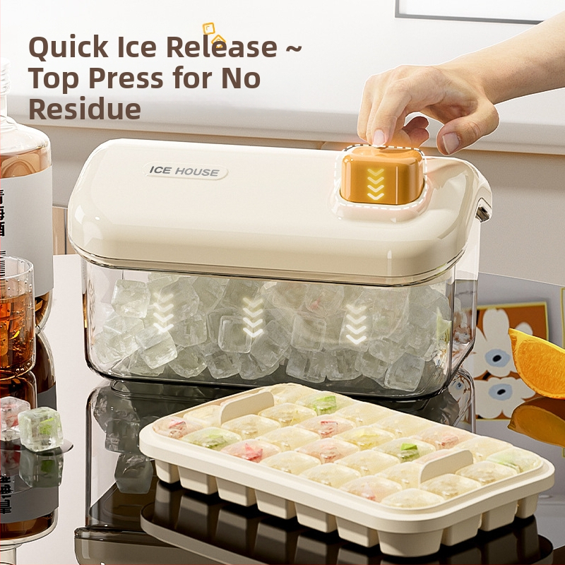 Veľkokapacitná formička na ľad pre domáce použitie, potravinárskej kvality, s viečkom, jedným tlačidlom na výrobu ľadu, ľahké vyklopenie, vhodná pre DIY detskú výživu