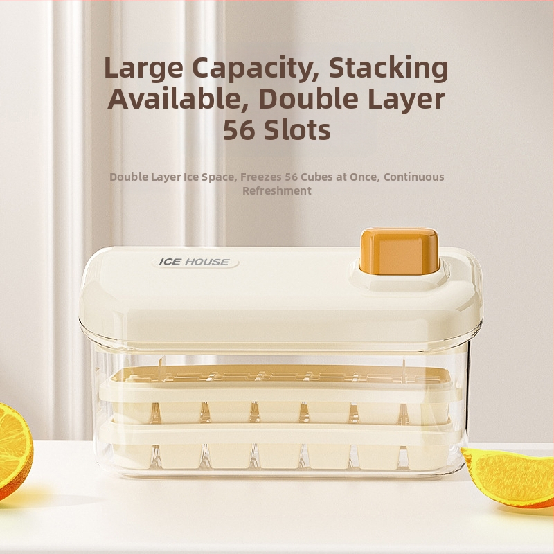 Veľkokapacitná formička na ľad pre domáce použitie, potravinárskej kvality, s viečkom, jedným tlačidlom na výrobu ľadu, ľahké vyklopenie, vhodná pre DIY detskú výživu