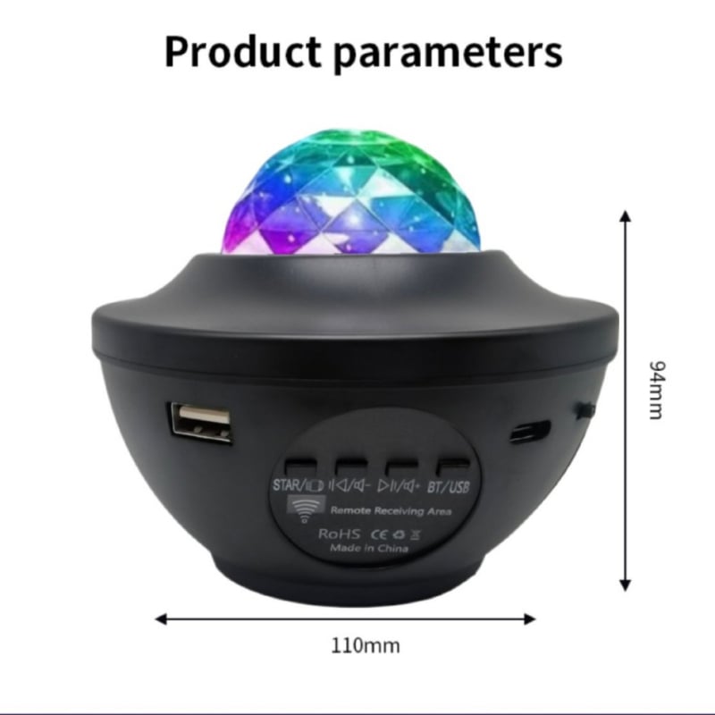 Projektna lampa sa zvjezdanim nebom i vodnim valovima, USB napajanje, Bluetooth zvuk, daljinski upravljač, stolna verzija
