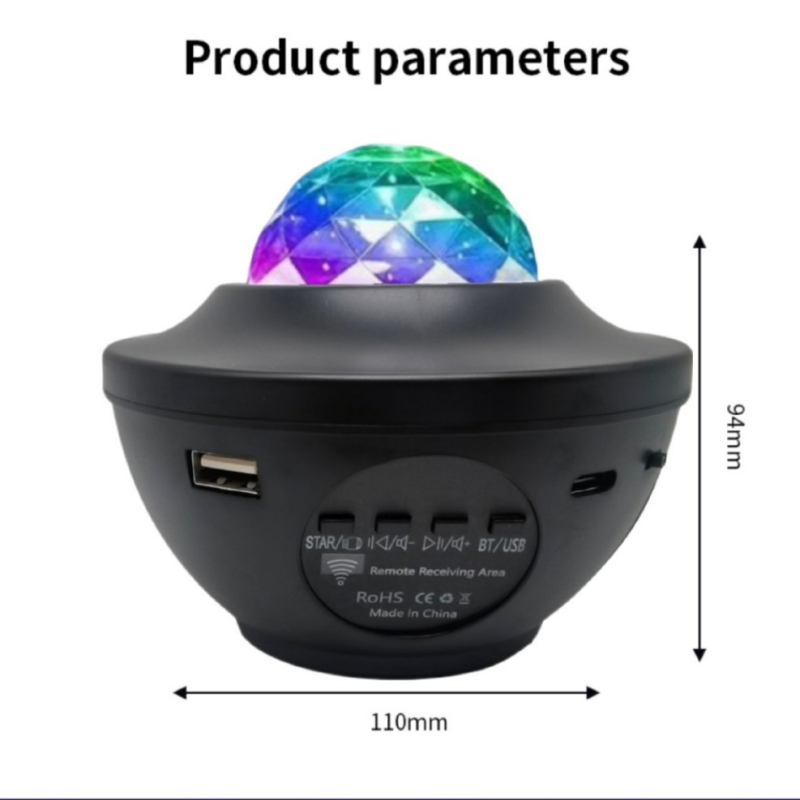 Projektna lampa sa zvjezdanim nebom i vodnim valovima, USB napajanje, Bluetooth zvuk, daljinski upravljač, stolna verzija