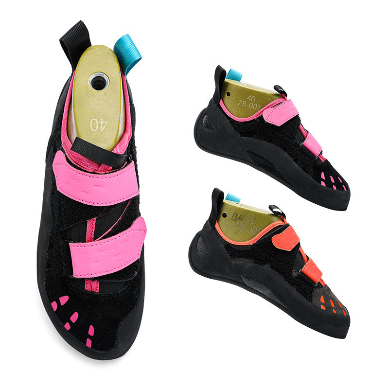 Unisex cipele za unutarnje penjanje s Velcro zatvaranjem, gornji dio od prave kože, potplat od prirodne gume, niski profil, protuklizna podloga