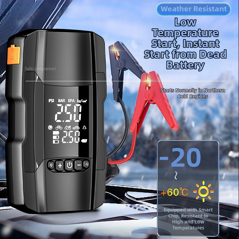 Vzduchová pumpa do auta s núdzovým štartom a napájaním, 14,8 V, 120 W, 35 L/min, digitálny displej, prevádzka >20 min