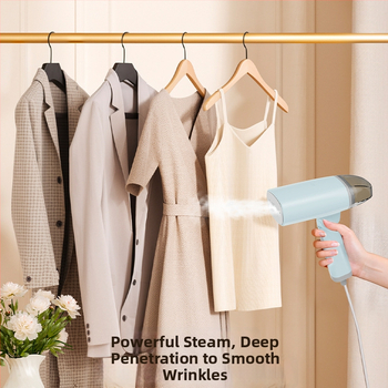 Ručný parný odstraňovač na oblečenie – prenosný, objem 0.8 L, 111–240 V, 50 W, mechanické ovládanie, PET vnútorný zásobník
