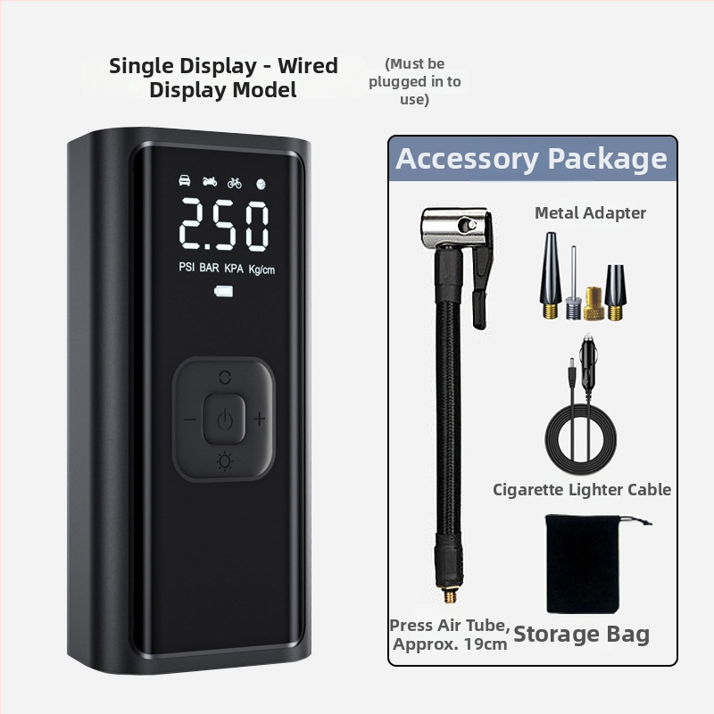 Autóhoz készült hordozható levegőpumpa digitális kijelzővel - 120W, 35 L/min, 3 m kábel, 690 g