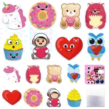 WS-YAHANART Ден на Свети Валентин DIY комплект за поздравителни картички – крафт хартия, четирицветен печат, включва 24 празни картички, 24 плика, 24 тату стикери и 3 стикера