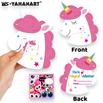 WS-YAHANART Ден на Свети Валентин DIY комплект за поздравителни картички – крафт хартия, четирицветен печат, включва 24 празни картички, 24 плика, 24 тату стикери и 3 стикера