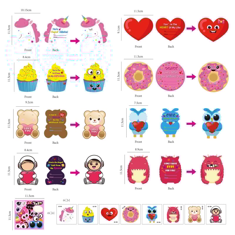 WS-YAHANART Ден на Свети Валентин DIY комплект за поздравителни картички – крафт хартия, четирицветен печат, включва 24 празни картички, 24 плика, 24 тату стикери и 3 стикера