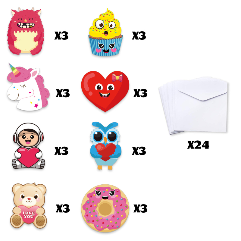 WS-YAHANART Ден на Свети Валентин DIY комплект за поздравителни картички – крафт хартия, четирицветен печат, включва 24 празни картички, 24 плика, 24 тату стикери и 3 стикера