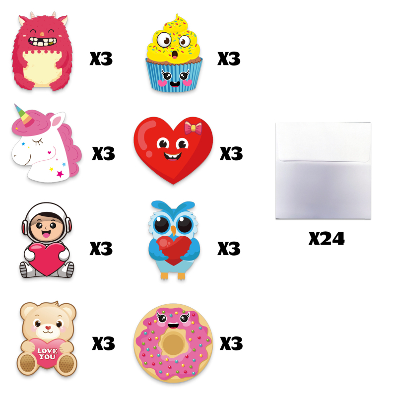 WS-YAHANART Ден на Свети Валентин DIY комплект за поздравителни картички – крафт хартия, четирицветен печат, включва 24 празни картички, 24 плика, 24 тату стикери и 3 стикера