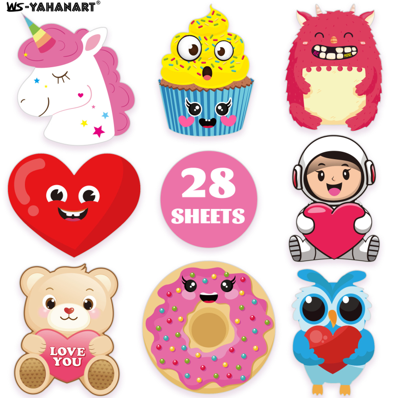 WS-YAHANART Ден на Свети Валентин DIY комплект за поздравителни картички – крафт хартия, четирицветен печат, включва 24 празни картички, 24 плика, 24 тату стикери и 3 стикера