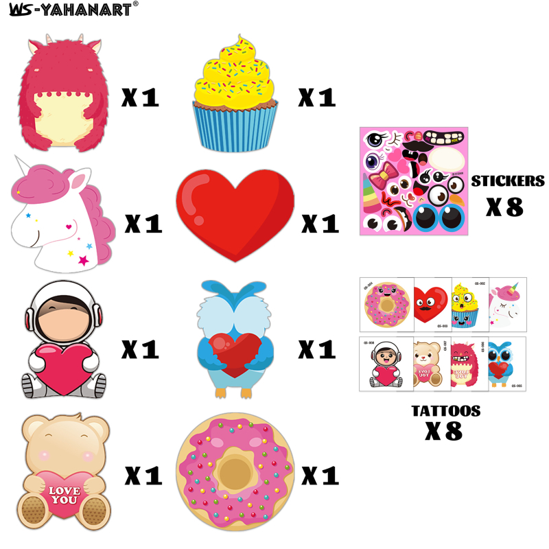 WS-YAHANART Ден на Свети Валентин DIY комплект за поздравителни картички – крафт хартия, четирицветен печат, включва 24 празни картички, 24 плика, 24 тату стикери и 3 стикера