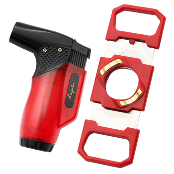 Lafuli szivarolló és öngyújtó készlet, hordozható kezdőknek, 2 részes műanyag készlet, logó nyomtatás elérhető, ajándékba megfelelő