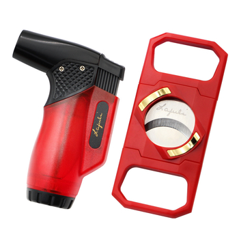 Lafuli szivarolló és öngyújtó készlet, hordozható kezdőknek, 2 részes műanyag készlet, logó nyomtatás elérhető, ajándékba megfelelő