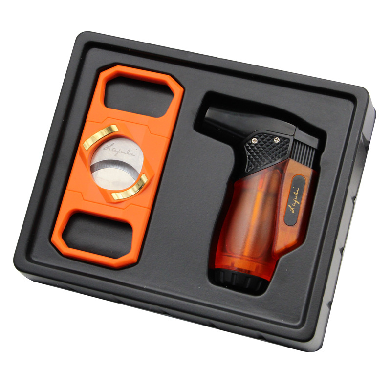 Lafuli szivarolló és öngyújtó készlet, hordozható kezdőknek, 2 részes műanyag készlet, logó nyomtatás elérhető, ajándékba megfelelő