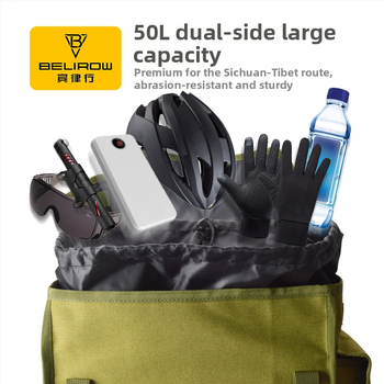 Plátenný pannier na bicykel, s výstelkou, kapacita 30/43/50 L, model Canvas pannier, značka Belirow