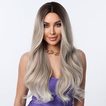 Perucă lungă buclată cu breton - fibre rezistente la temperatură, stil exotic