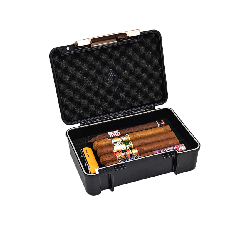 Cutie pentru trabucuri: portabilă, impermeabilă, sigilată; capacitate 10 trabucuri; carcasă ABS.