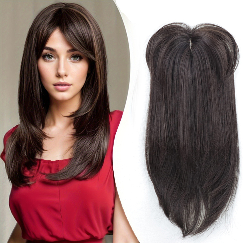 Piesă de păr pentru femei - fibră rezistentă la temperaturi înalte, respirabilă, procesare mecanică, păr lung, buclat, cu breton