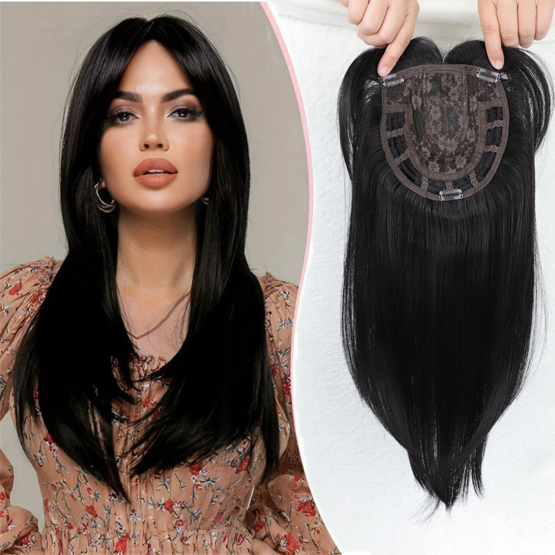 Piesă de păr pentru femei - fibră rezistentă la temperaturi înalte, respirabilă, procesare mecanică, păr lung, buclat, cu breton